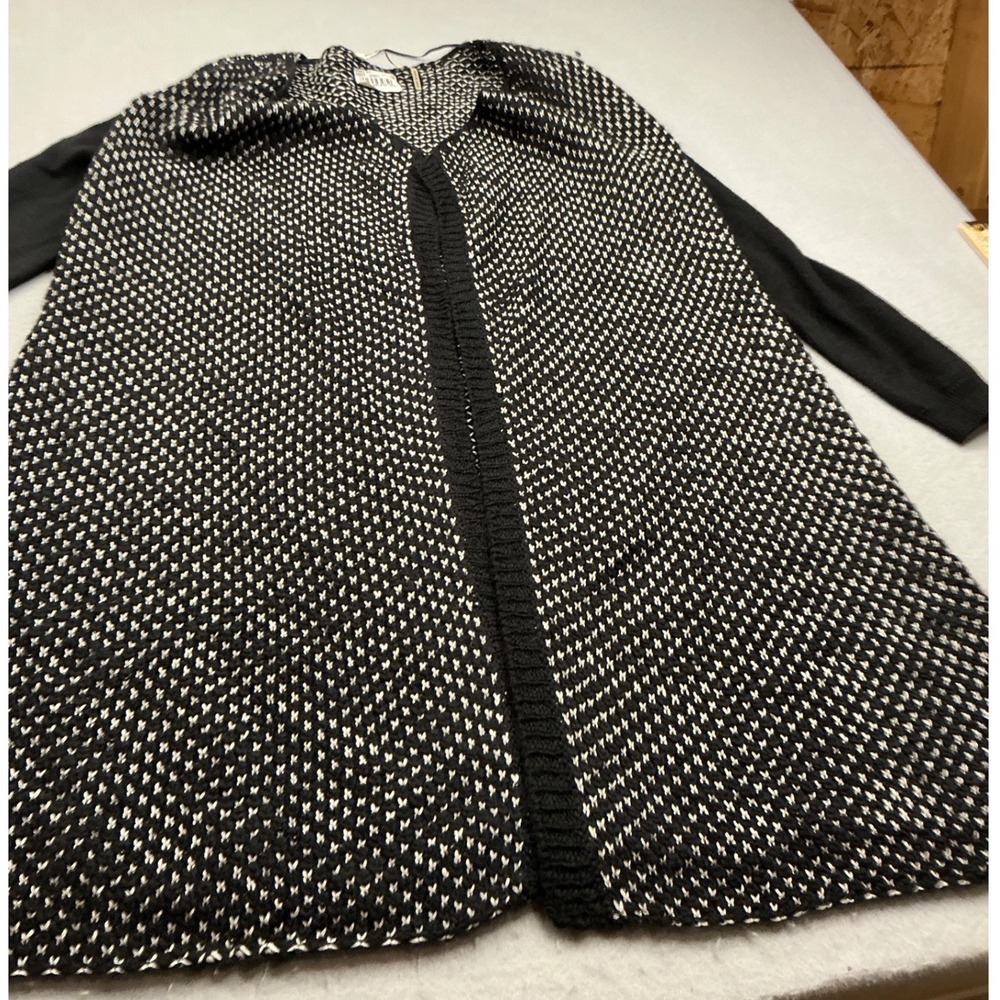 Soft Surroundings Downtown Cardigan Black White Knit Open Front Large L